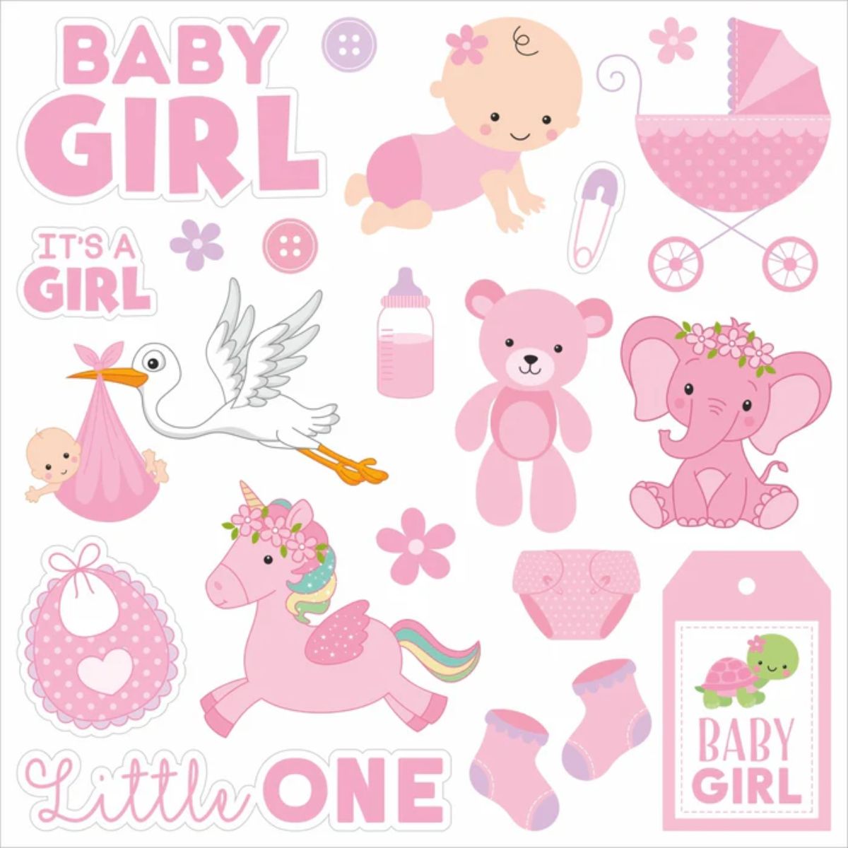 Baby Girl Cardstock Pack 6" / Paquete de 24 Hojas de Cartulina Pequeño Milagro Niña Papel Little Birdie
