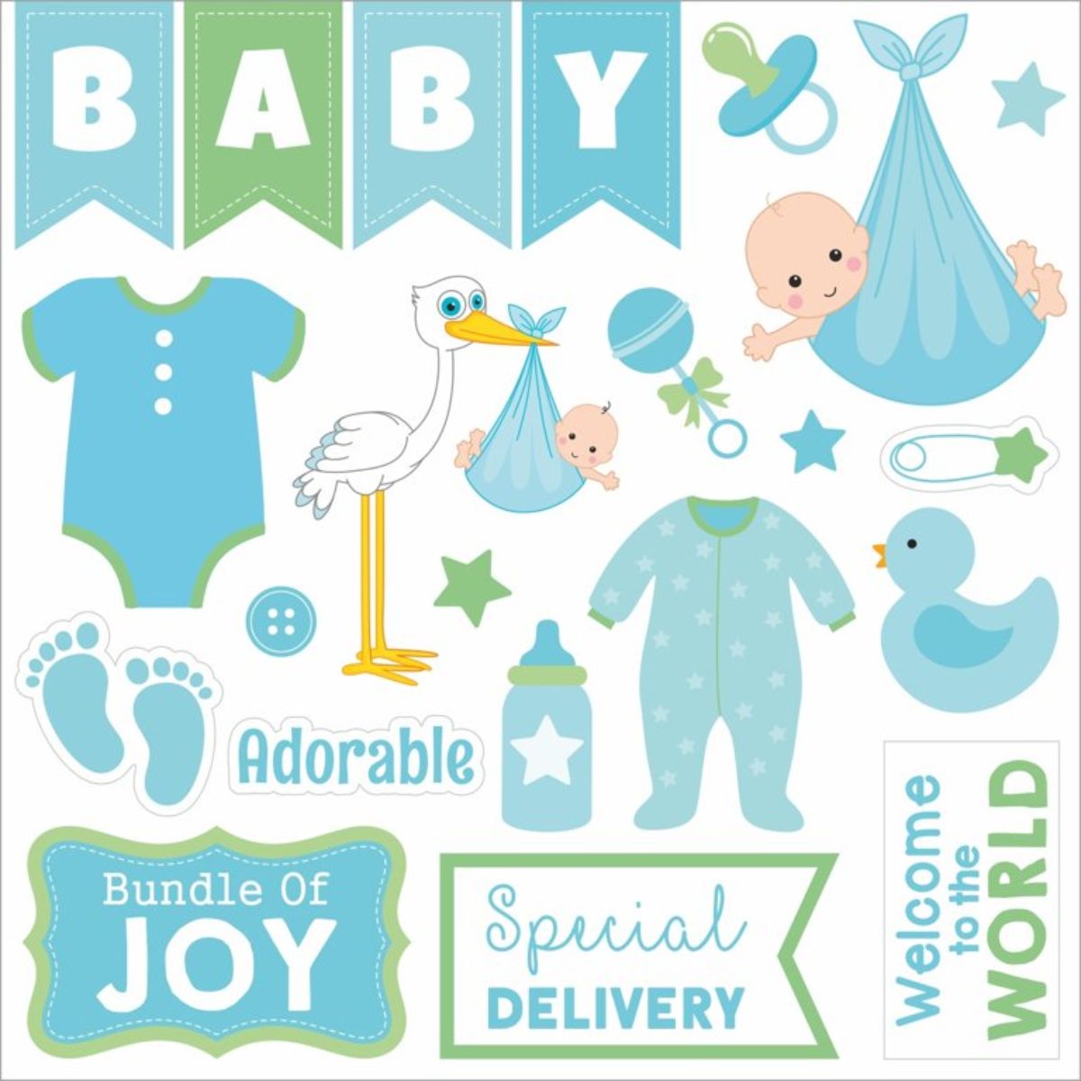 Baby Boy Cardstock Pack 6" / Paquete Cartulina Pequeño Milagro Niño Papel Little Birdie