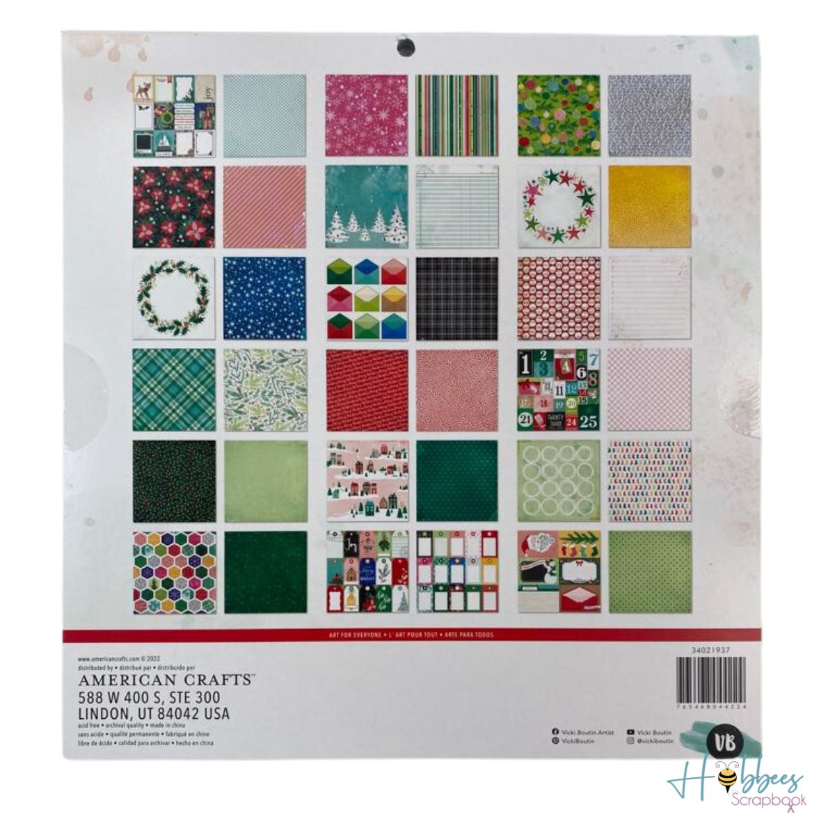 Peppermint Kisses Paper Pad 12in / Bloc de Papel Navideño Doble Cara Descontinuado American Crafts