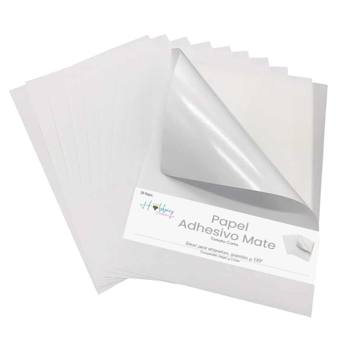 20 Hojas de Papel Adhesivo Blanco Mate Tamaño Carta