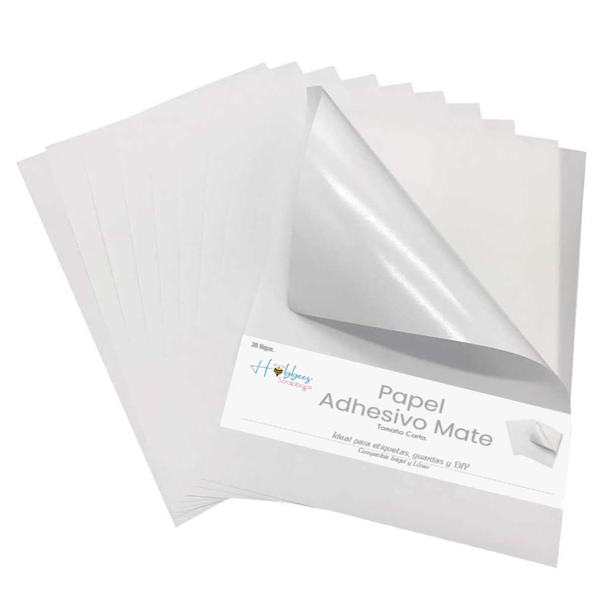 20 Hojas de Papel Adhesivo Blanco Mate Tamaño Carta