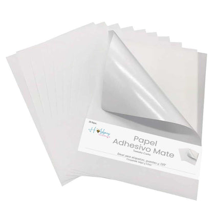 20 Hojas de Papel Adhesivo Blanco Mate Tamaño Carta