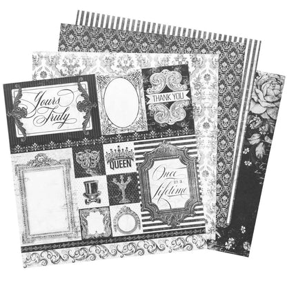 Tuxedos &amp; Tiaras Paper Pad / Block de Papel Blanco y Negro 12" Papel BoBunny