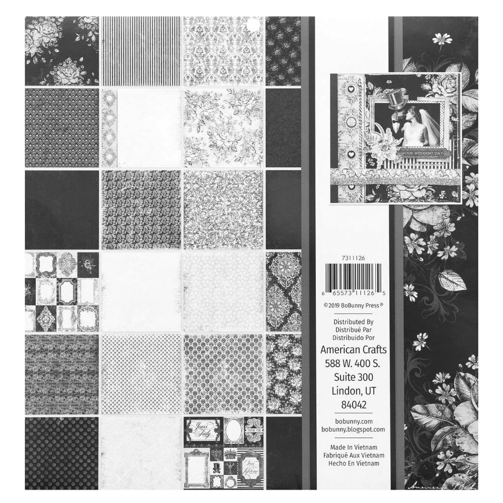 Tuxedos &amp; Tiaras Paper Pad / Block de Papel Blanco y Negro 12" Papel BoBunny