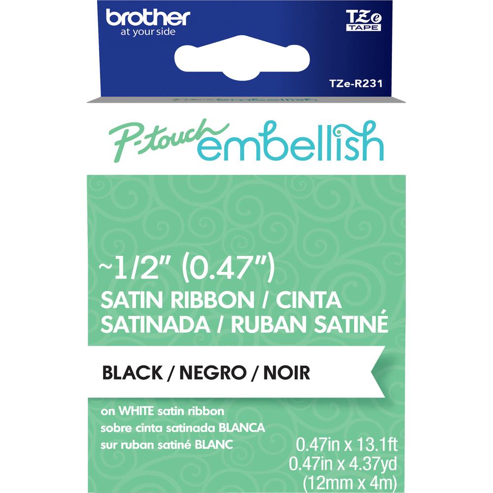 P-Touch Embellish Satin Ribbon Black on White / Listón Satinado Negro sobre Blanco Descontinuado Brother