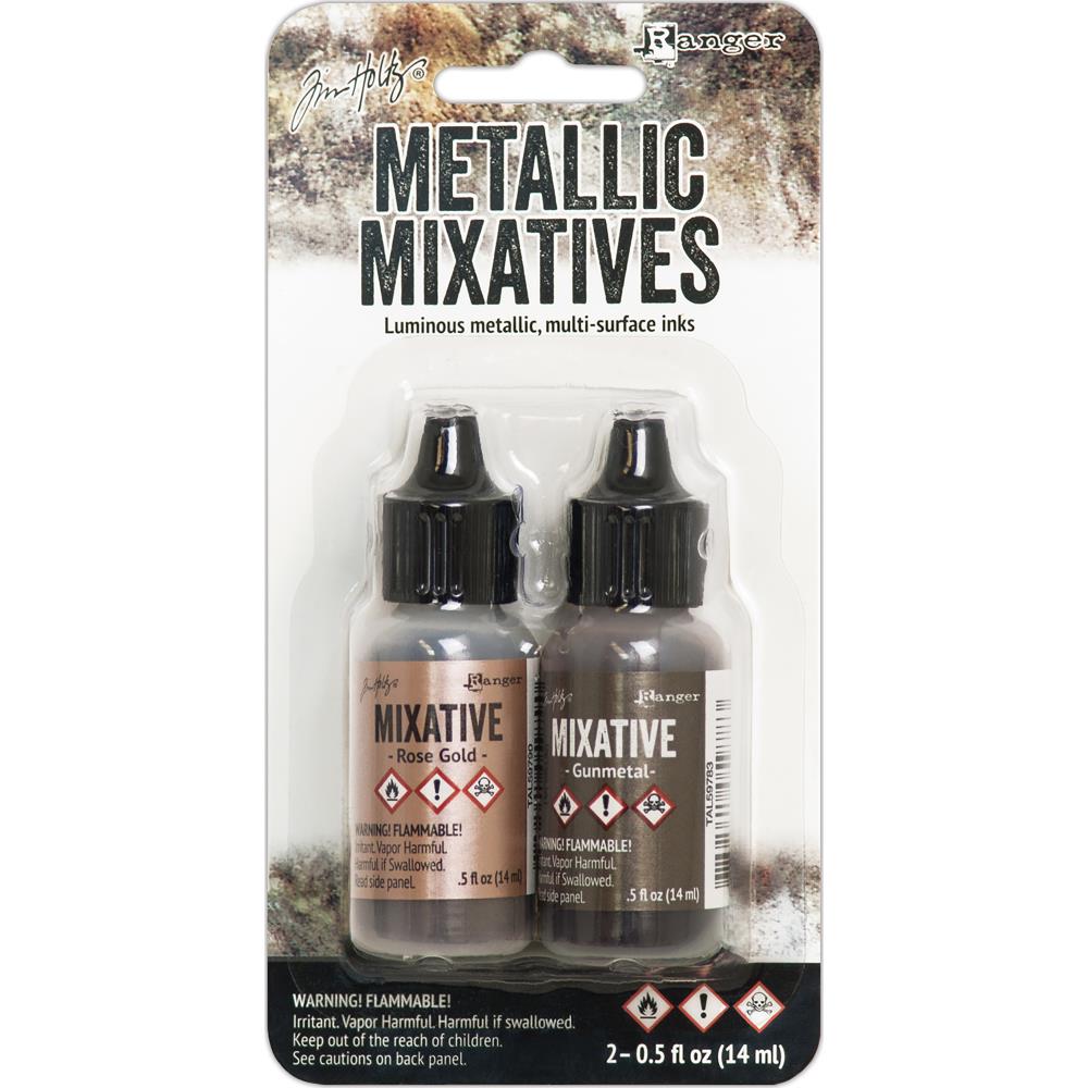 Tim Holtz Alcohol Ink Metallic Mixatives Rose Gold &amp; Gunmetal / Tintas de Alcohol para Acabados Metálicos Tintas Ranger