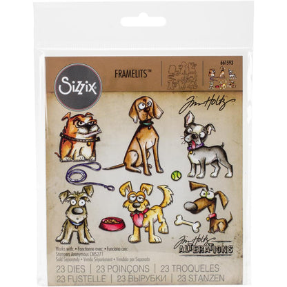 Tim Holtz Framelits Dies Crazy Dogs / Suajes de Perros Locos Descontinuado Sizzix