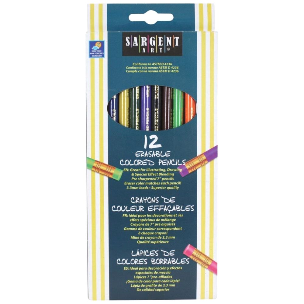 12 Erasable Colored Pencils / 12 Lápices de Colores con Borrador Colores y Plumones Sargent Art