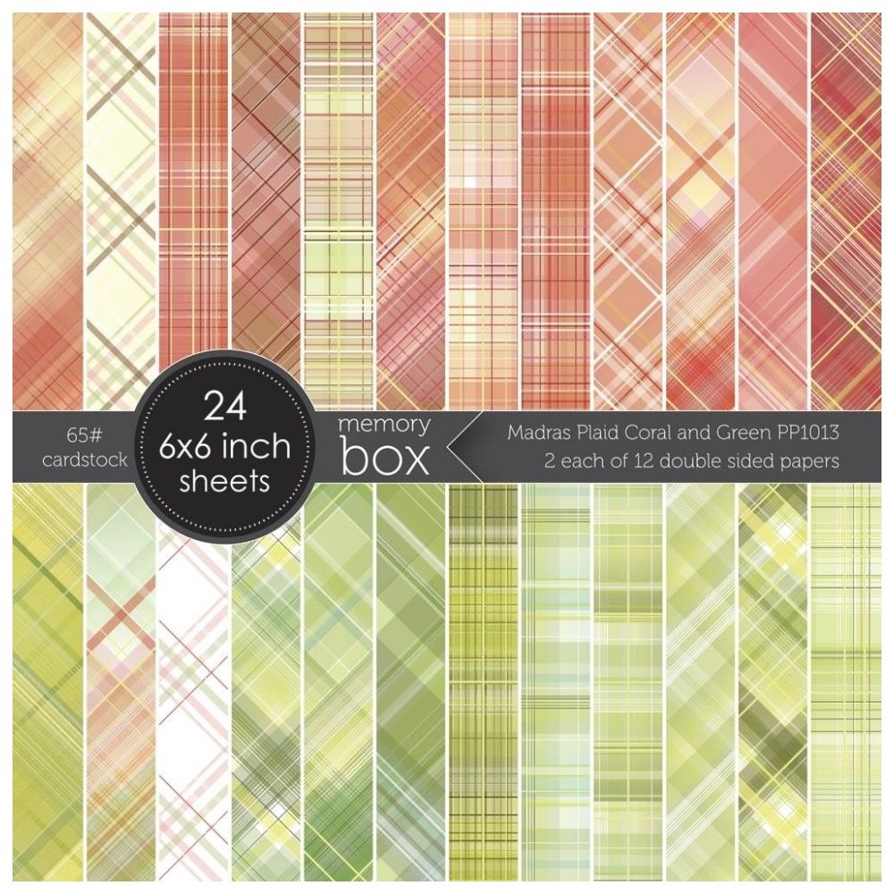 Madras Plaid Coral &amp; Green 6" / Block de Cartulina Tartán Coral y Verde Papel Memory Box