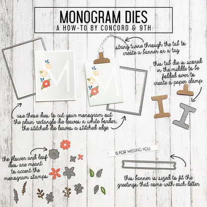 Monogram Dies / Suajes de Flores, Tarjetas y Hojas Dados de Corte / Suajes / Troqueles Concord &amp; 9th