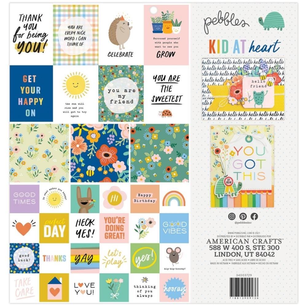Kid At Heart Paper Pad 12 x 12" / Block de Papel Flores y Frases Papel Pebbles