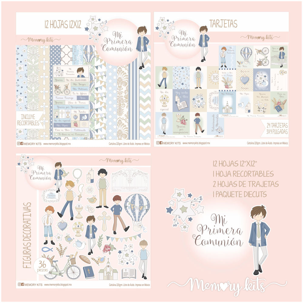 Kit de Papel Cartulina Mi Primera Comunión Niño Descontinuado Memory Kits