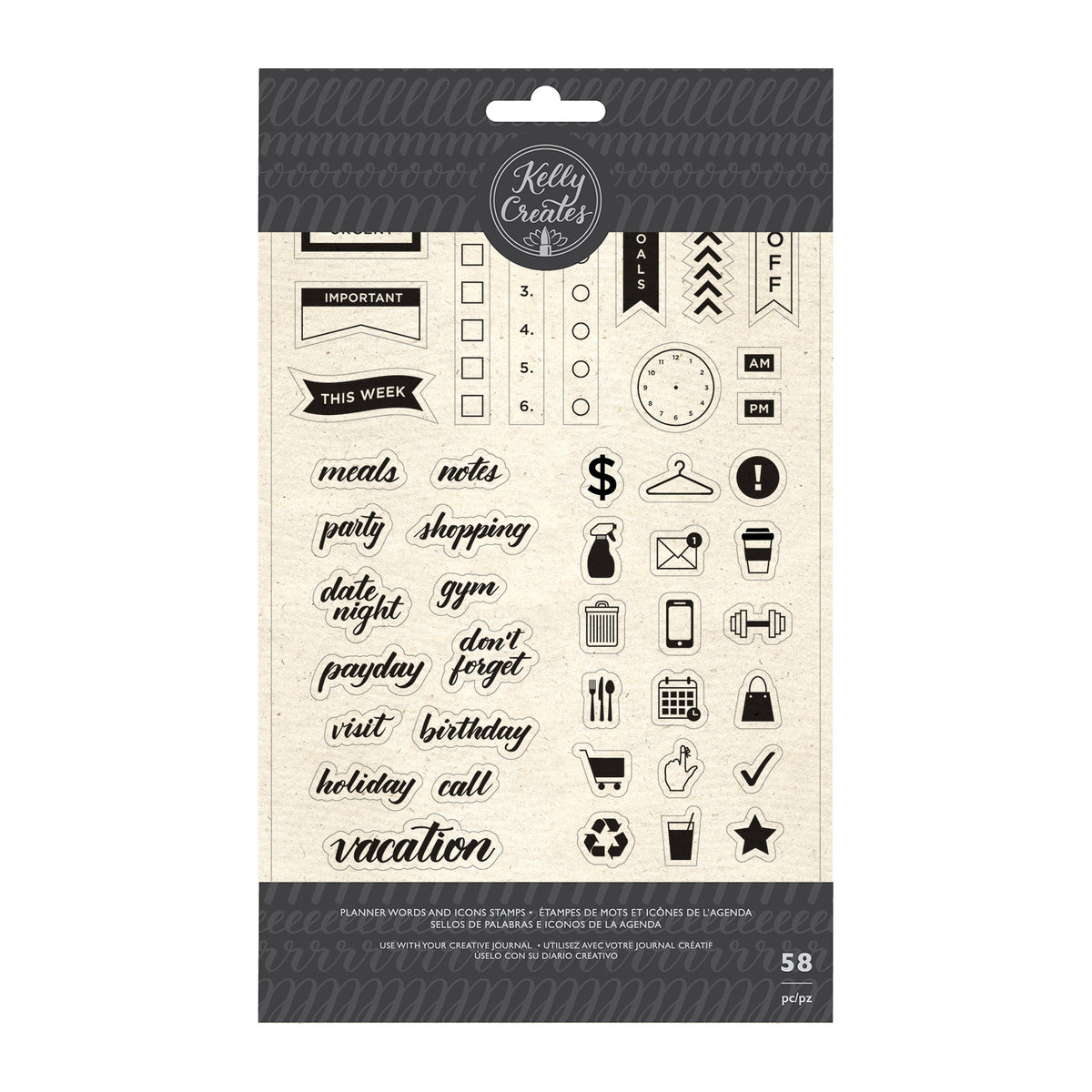 Planner Words &amp; Icons Stamps / Sellos de Polimero Palabras &amp; Iconos Descontinuado Kelly Creates