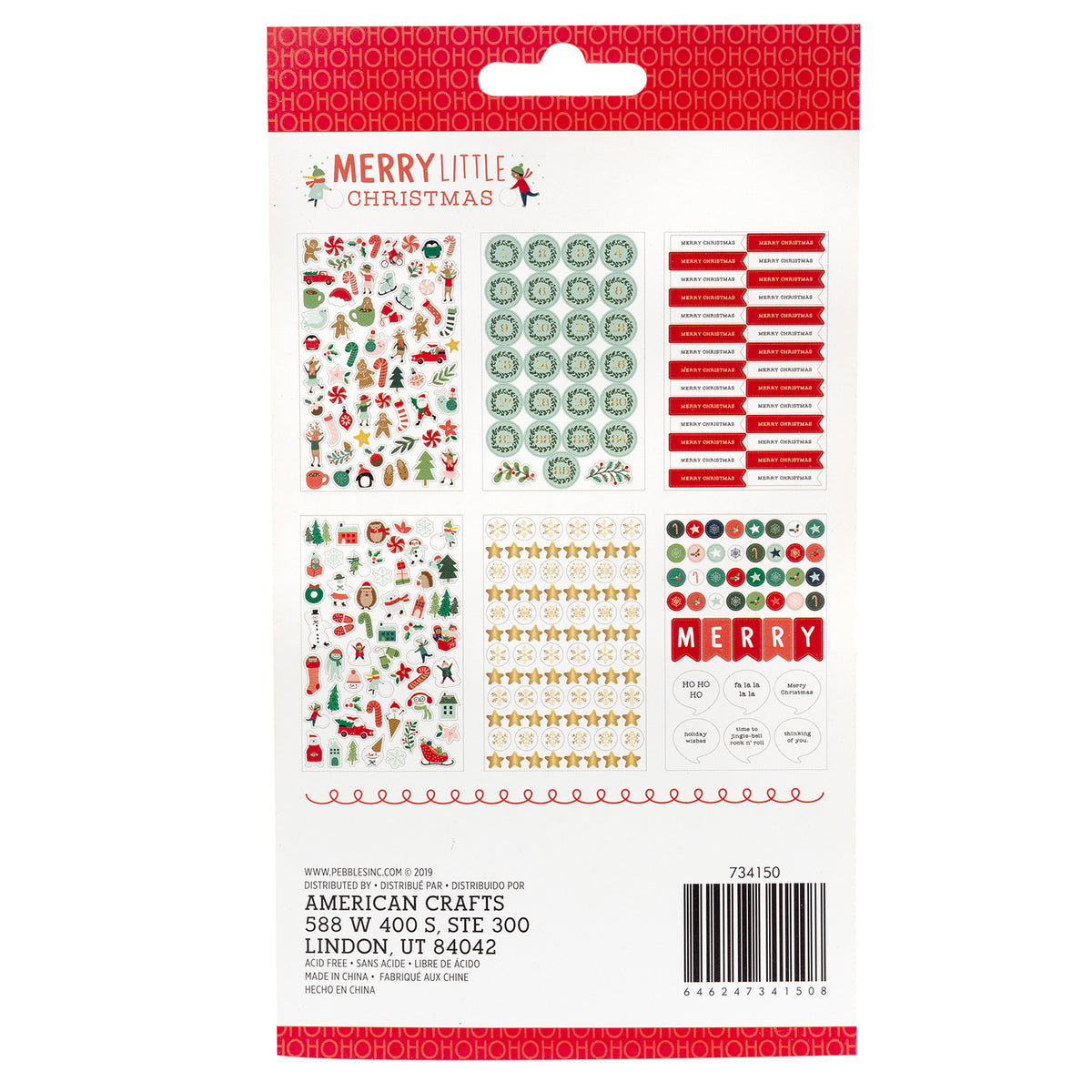 Paper Stickers Merry Little Christmas / 299 Estampas Navideñas Descontinuado Pebbles