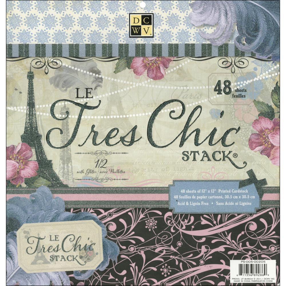 Le Tres Chic Cardstock Stack / Block de 48 Hojas con Motivos de Paris Papel DCWV
