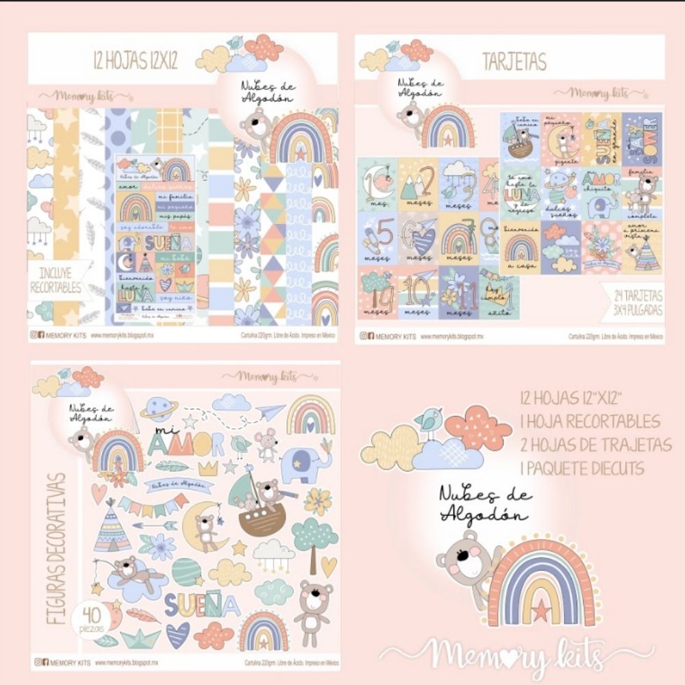 Kit de Papel Cartulina Nubes de Algodón Niños Descontinuado Memory Kits