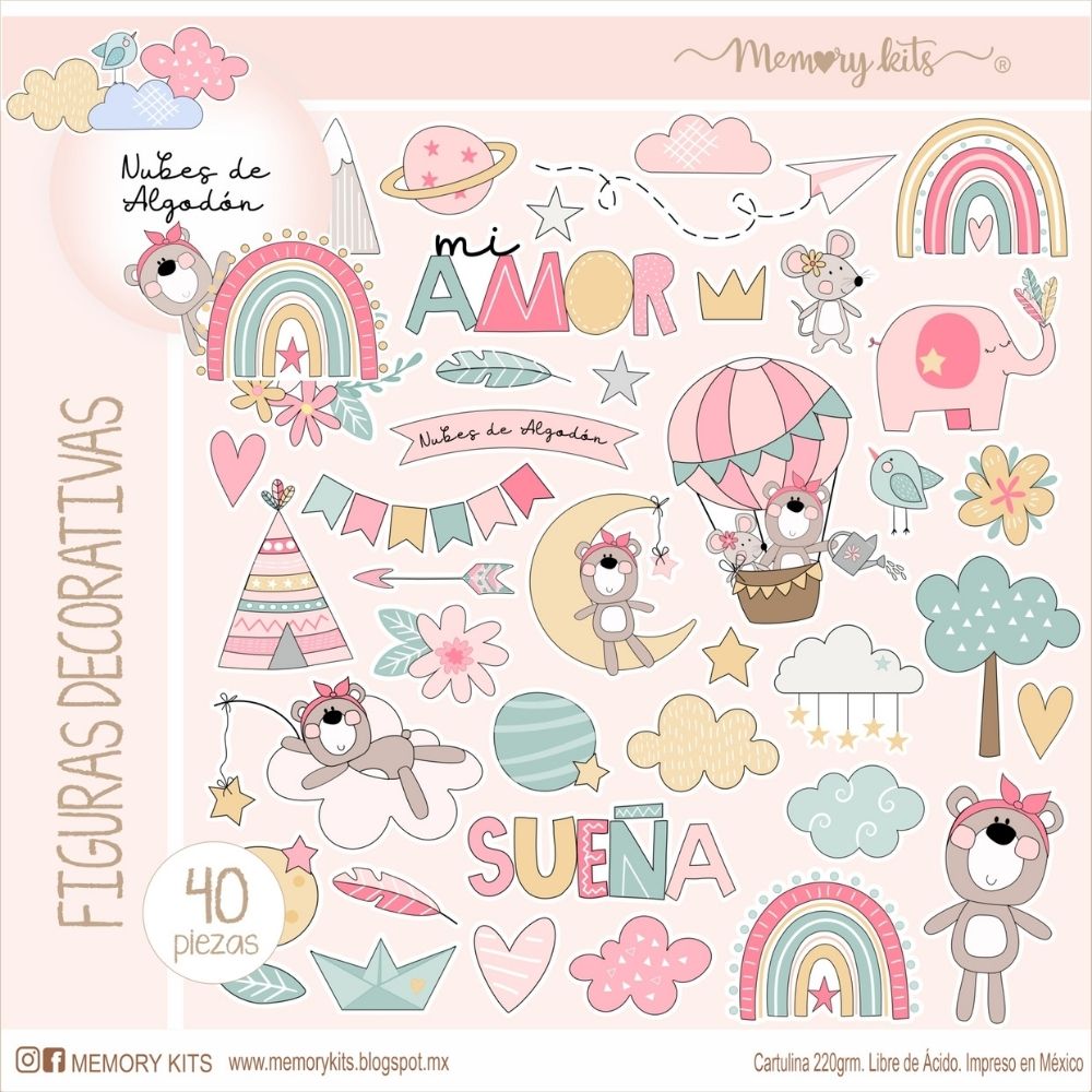 Kit de Papel Cartulina Nubes de Algodón Niñas Descontinuado Memory Kits