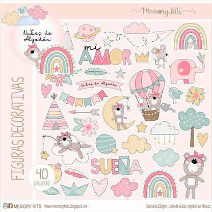 Kit de Papel Cartulina Nubes de Algodón Niñas Descontinuado Memory Kits