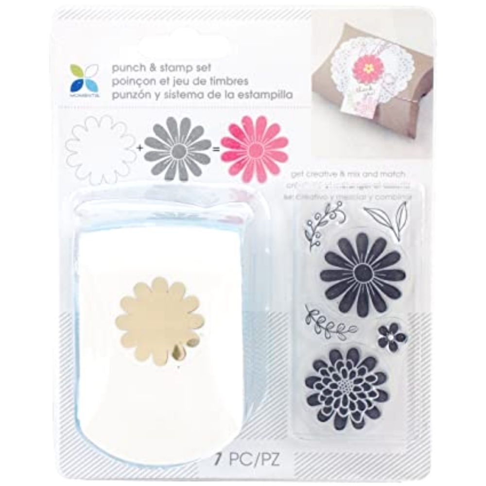 Punch &amp; Stamp Set Flowers / Perforadora Y Sellos de Flor Descontinuado Momenta