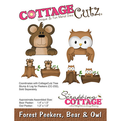 Forest Peekers, Bear &amp; Owl Die /  Suaje con Figuras Oso y Búho Descontinuado Cottage Cutz