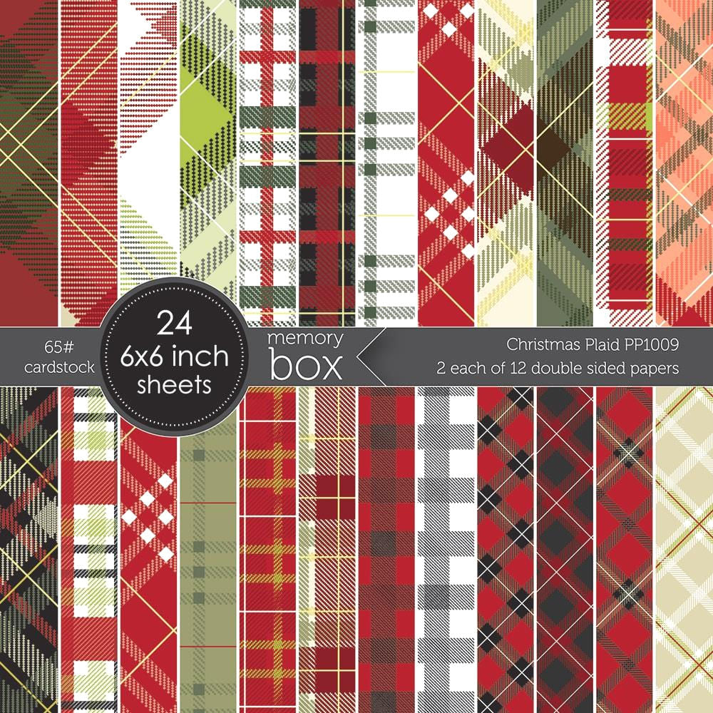 Christmas Plaid w Foil Cardstock / Cartulina Doble Cara Navidad 6x6 Descontinuado Memory Box