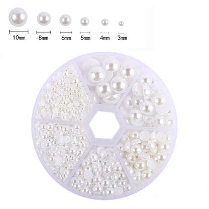850 Medias Perlas Blancas para Pegar de DIferentes Tamaños Adornos / Embellishments Hobbees