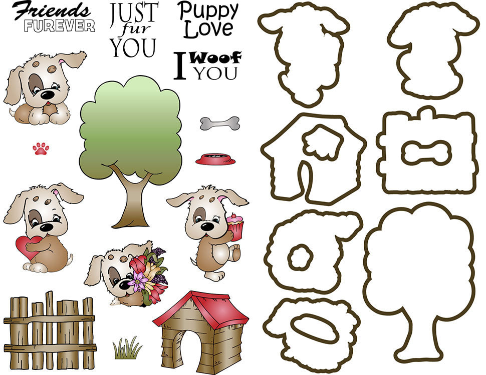 Stamps and Dies Kit Puppy Love / Kit de Suajes y Sellos de Perritos Descontinuado LDRS Creative