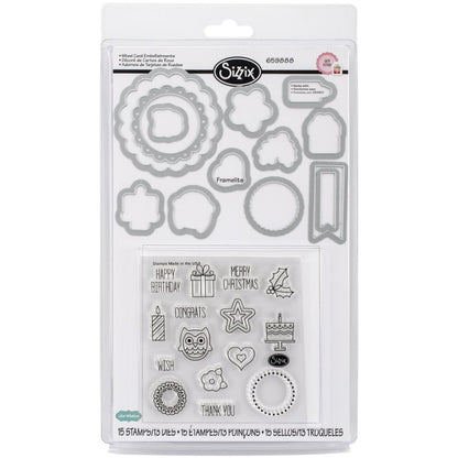 Wheel Card Dies with Clear Acrylic Stamp Set  / Suajes y Sellos de Adornos Para Tarjetas Descontinuado Sizzix