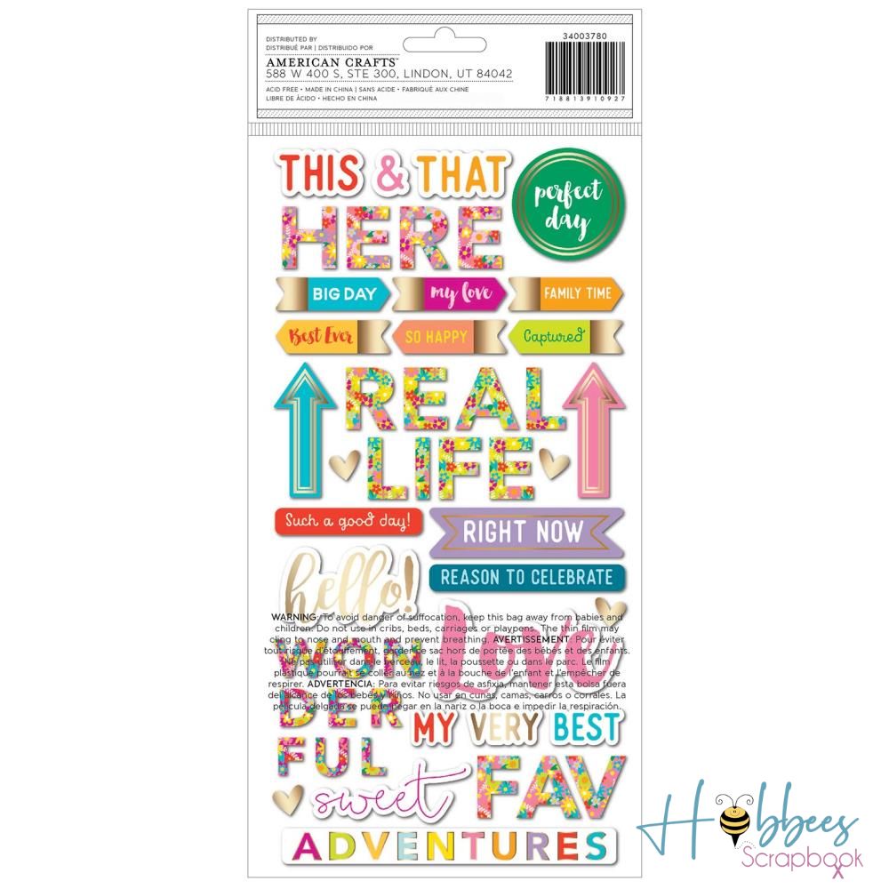 Splendid Thickers Stickers This &amp; That Phrase / Estampas de Frases con Volúmen Descontinuado American Crafts