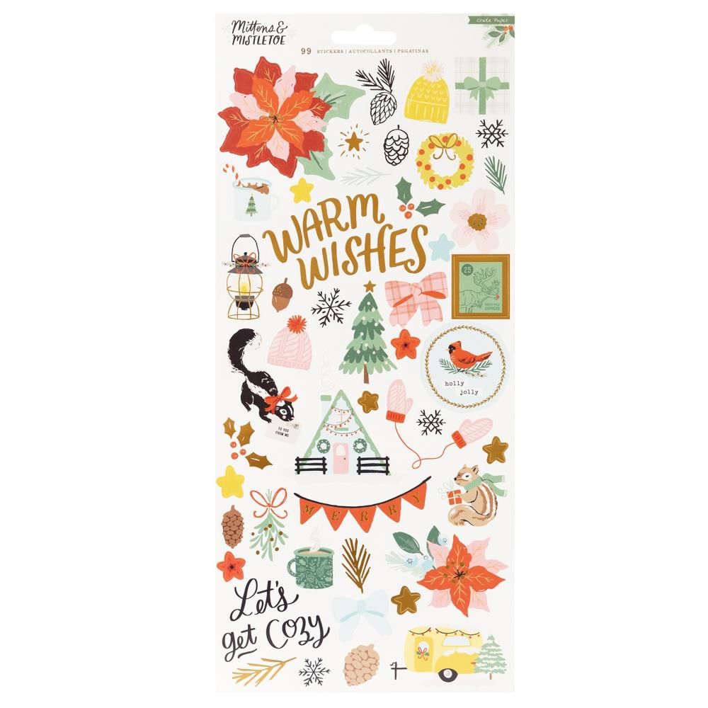 Mittens &amp; Mistletoe Cardstock Stickers / Estampas de Cartulina Muérdago Descontinuado Crate Paper