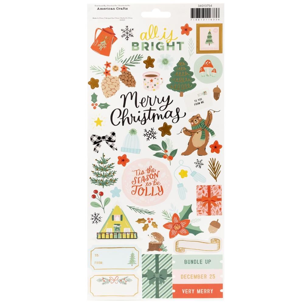 Mittens &amp; Mistletoe Cardstock Stickers / Estampas de Cartulina Muérdago Descontinuado Crate Paper