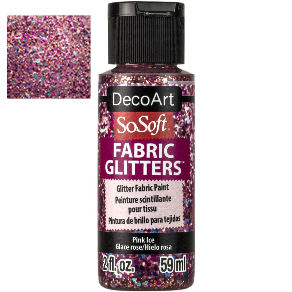 SoSoft Fabric Glitters Paint Pink Ice / Pintura para Tela con Diamantina Rosa Descontinuado DecoArt