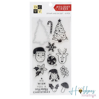 Stamp &amp; Die Set Holiday Cheer / Sellos y Troquel "Alegría de las Fiestas" Sellos DCWV