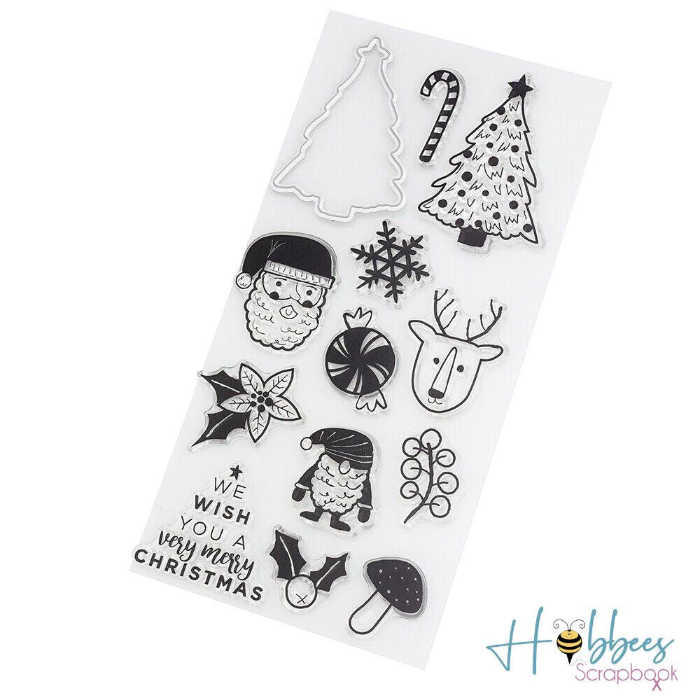 Stamp &amp; Die Set Holiday Cheer / Sellos y Troquel "Alegría de las Fiestas" Sellos DCWV