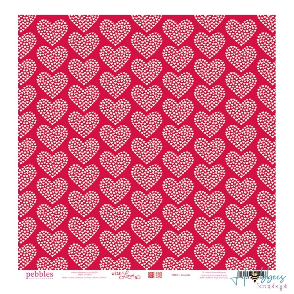 With Love Paper / 1 Hoja Cartulina Doble Cara Corazones Descontinuado Pebbles