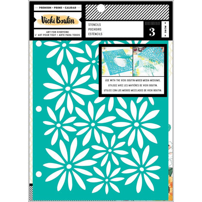 Wildflower &amp; Honey Mixed Media Stencils / 3 Estenciles de Flores Silvestres y Frases Descontinuado Vicki Boutin