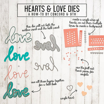 Heart &amp; Love Dies / Suajes de Corazón y Love Dados de Corte / Suajes / Troqueles Concord &amp; 9th