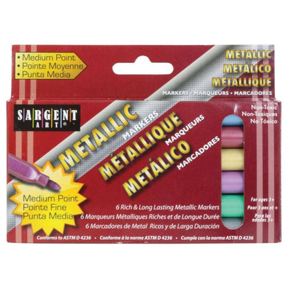 Liquid Metals Medium Point Markers / 6 Marcadores Metálicos Punta Media Caligrafía Sargent Art