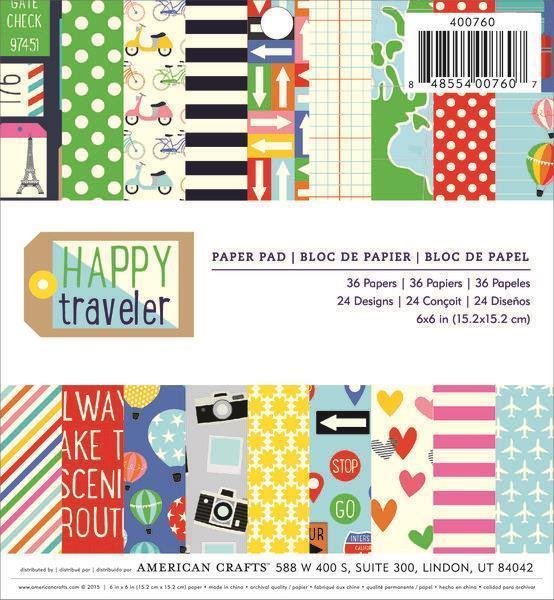 Paper Pad 6"X 6" 36 Pkg Happy Traveler / Papel de Viaje Descontinuado American Crafts