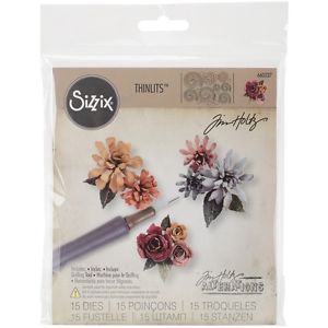 Tim Holtz Thinlits Die Tiny Tattered Florals / 15 Suajes de Flores y Herramienta para Filigrana Descontinuado Sizzix