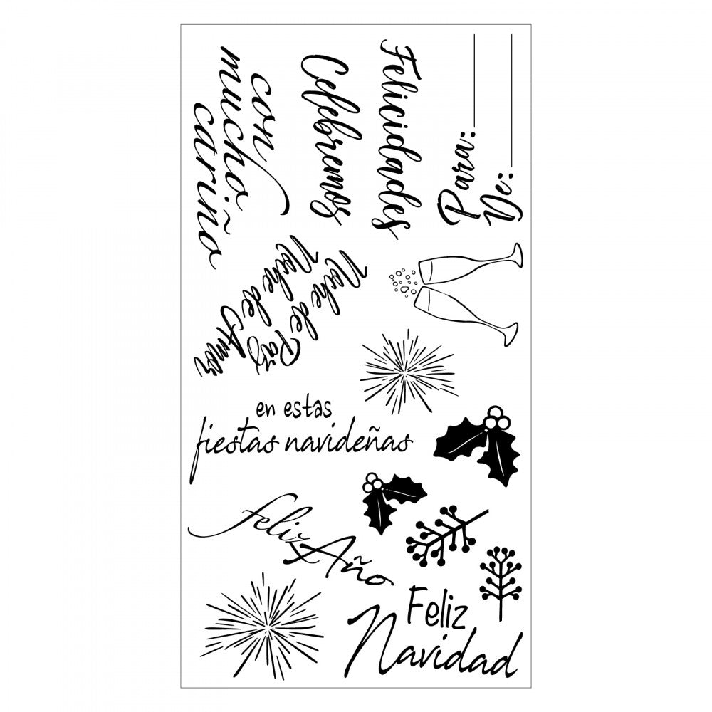 Clear Stamps Frases Festivas / Sellos Acrílicos Frases Festivas en Español Descontinuado Sizzix