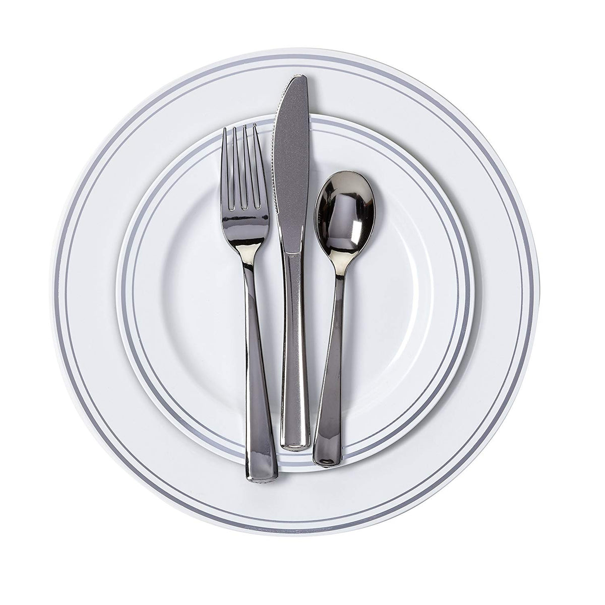 Premium Plastic Silver Banded Service / Vajilla de Plástico para 8 personas Descontinuado Mozaik