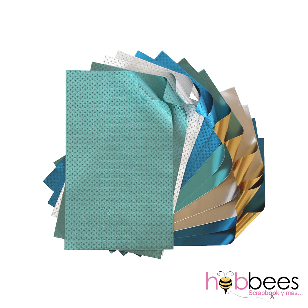 Frosted Foiled Papers 4"x6" / 12 Hojas de Papel Tipo Alumino Doble Cara Colores Fríos Papel Rinea